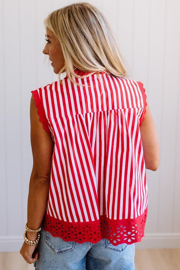 Striped Eyelet Trim Top