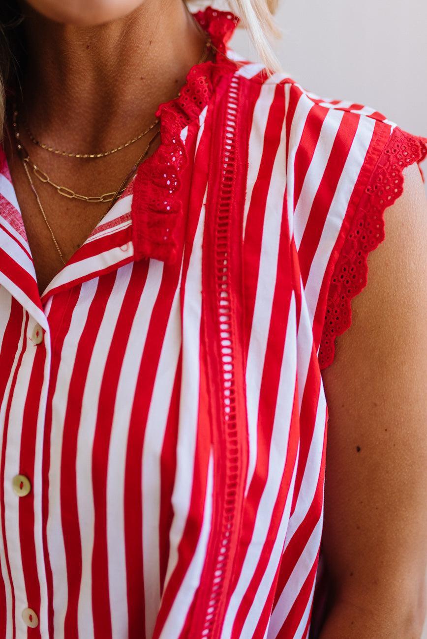 Striped Eyelet Trim Top
