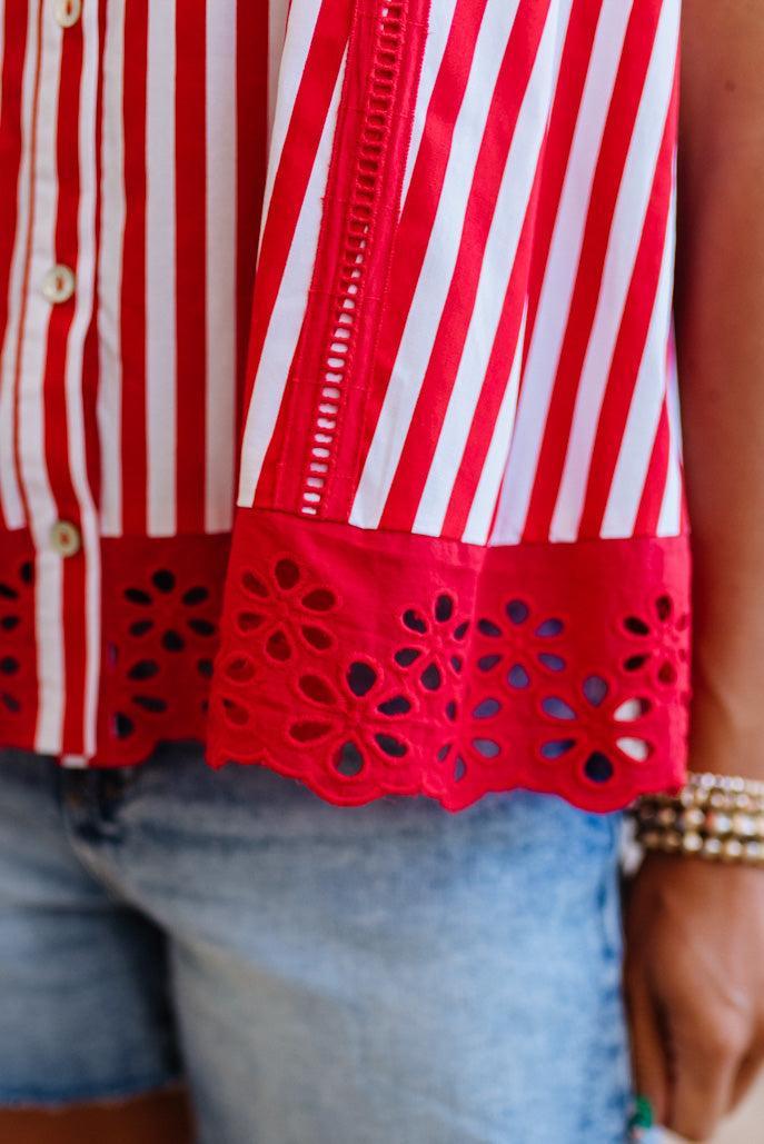Striped Eyelet Trim Top
