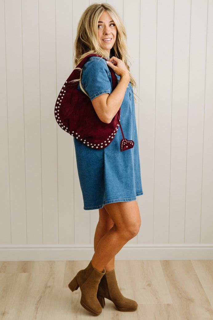 Studded Faux Suede Bag