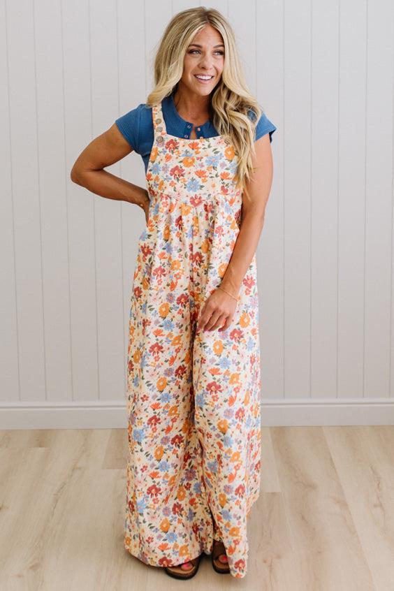 Sunset Floral Wide Leg Overalls