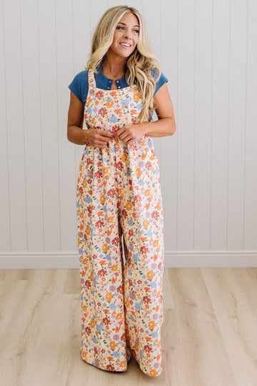 Sunset Floral Wide Leg Overalls