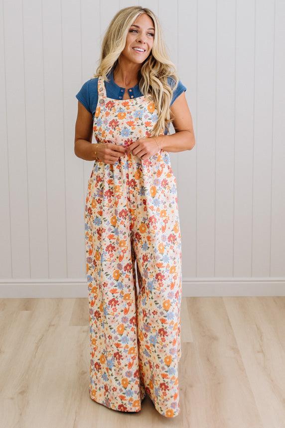 Sunset Floral Wide Leg Overalls