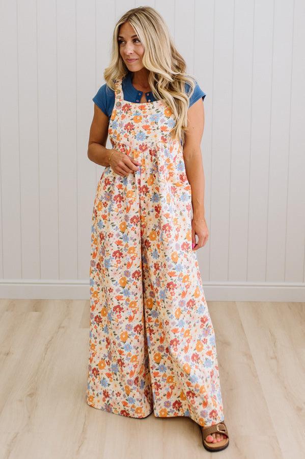 Sunset Floral Wide Leg Overalls