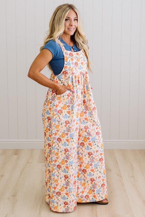 Sunset Floral Wide Leg Overalls