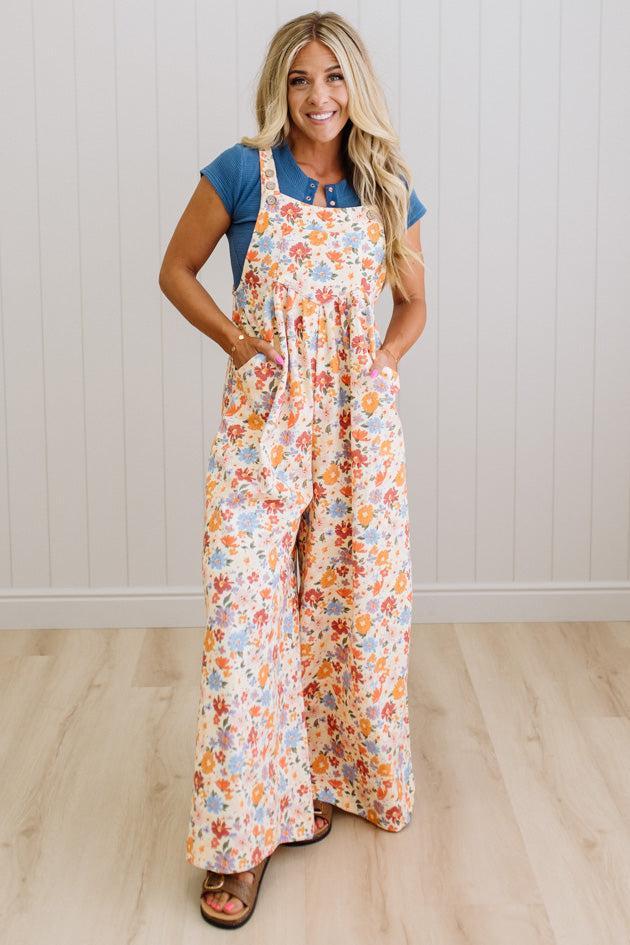 Sunset Floral Wide Leg Overalls