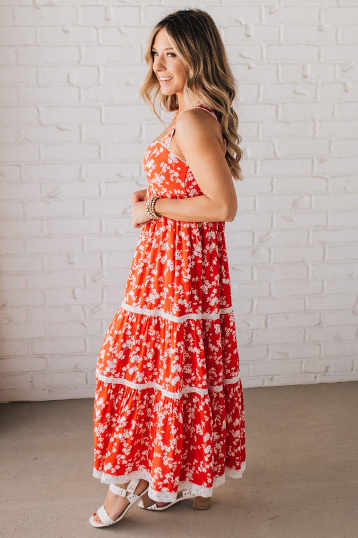Sweetheart Trimmed Tiered Midi Dress