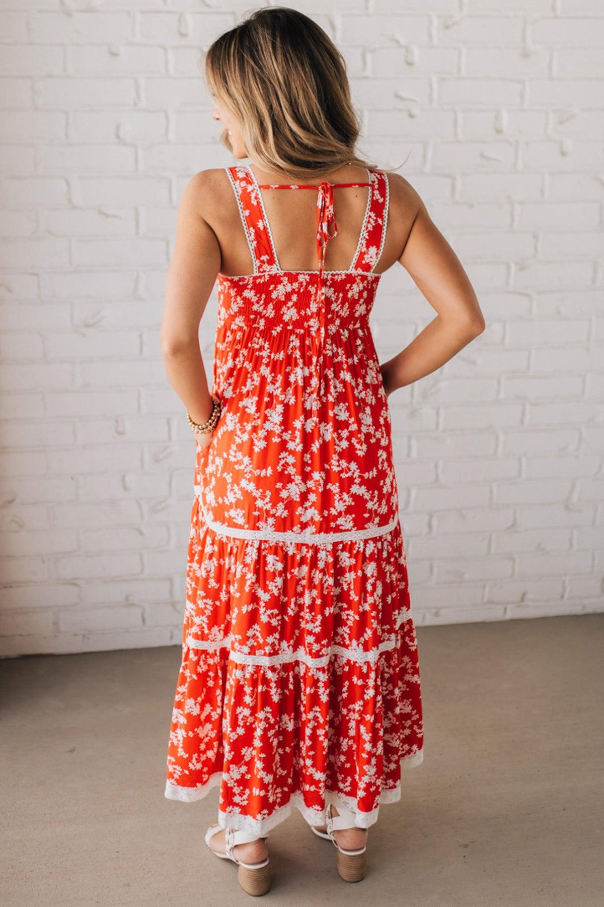 Sweetheart Trimmed Tiered Midi Dress