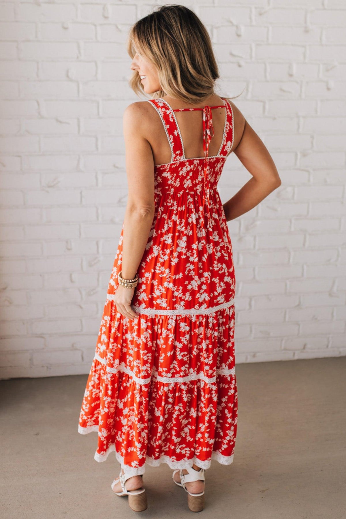 Sweetheart Trimmed Tiered Midi Dress