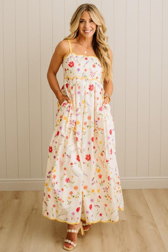 Taeya Scallop Trim Floral Maxi