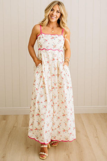 Taeya Scallop Trim Floral Maxi