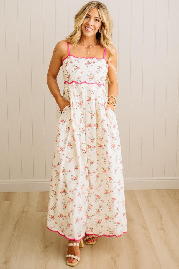Taeya Scallop Trim Floral Maxi