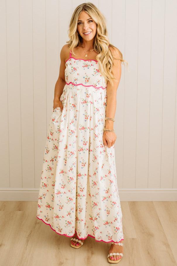Taeya Scallop Trim Floral Maxi