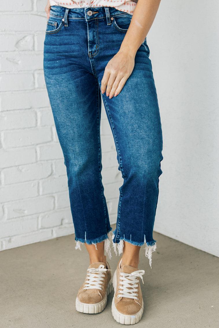 Theo Frayed Crop Jeans - ZENANA