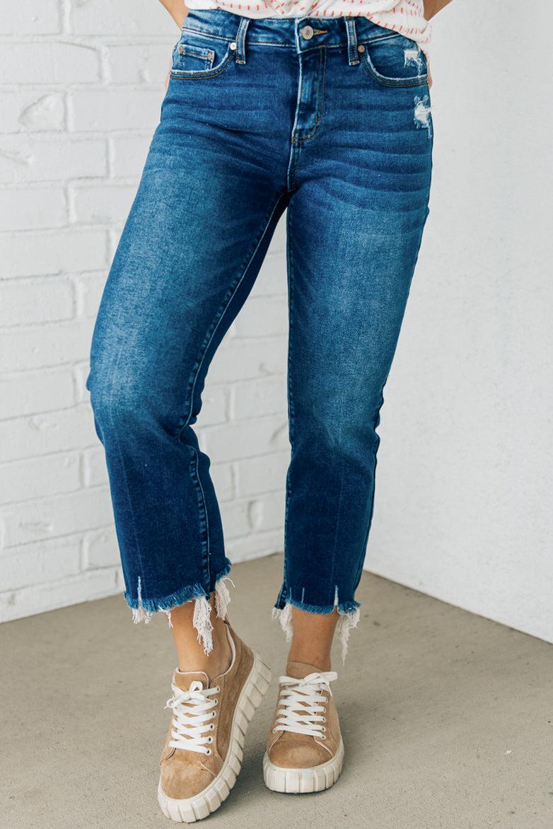 Theo Frayed Crop Jeans - ZENANA