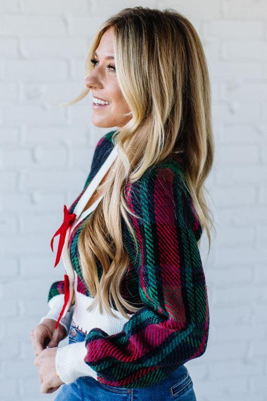 Velvet Bow Plaid Sweater