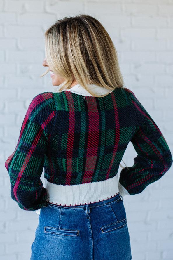 Velvet Bow Plaid Sweater