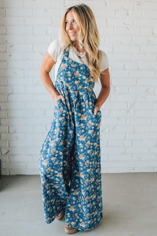 Vintage Rose Denim Overalls - BIBI