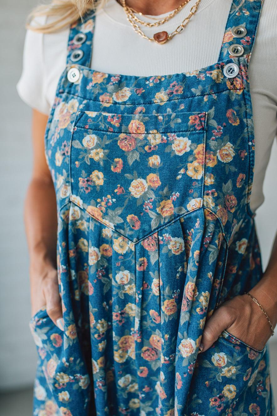 Vintage Rose Denim Overalls - BIBI