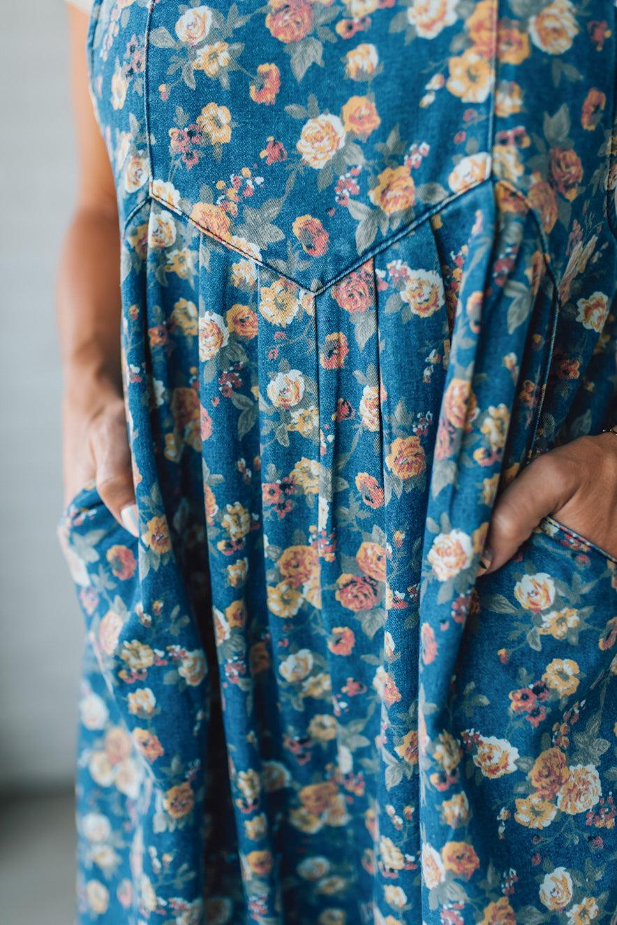 Vintage Rose Denim Overalls - BIBI