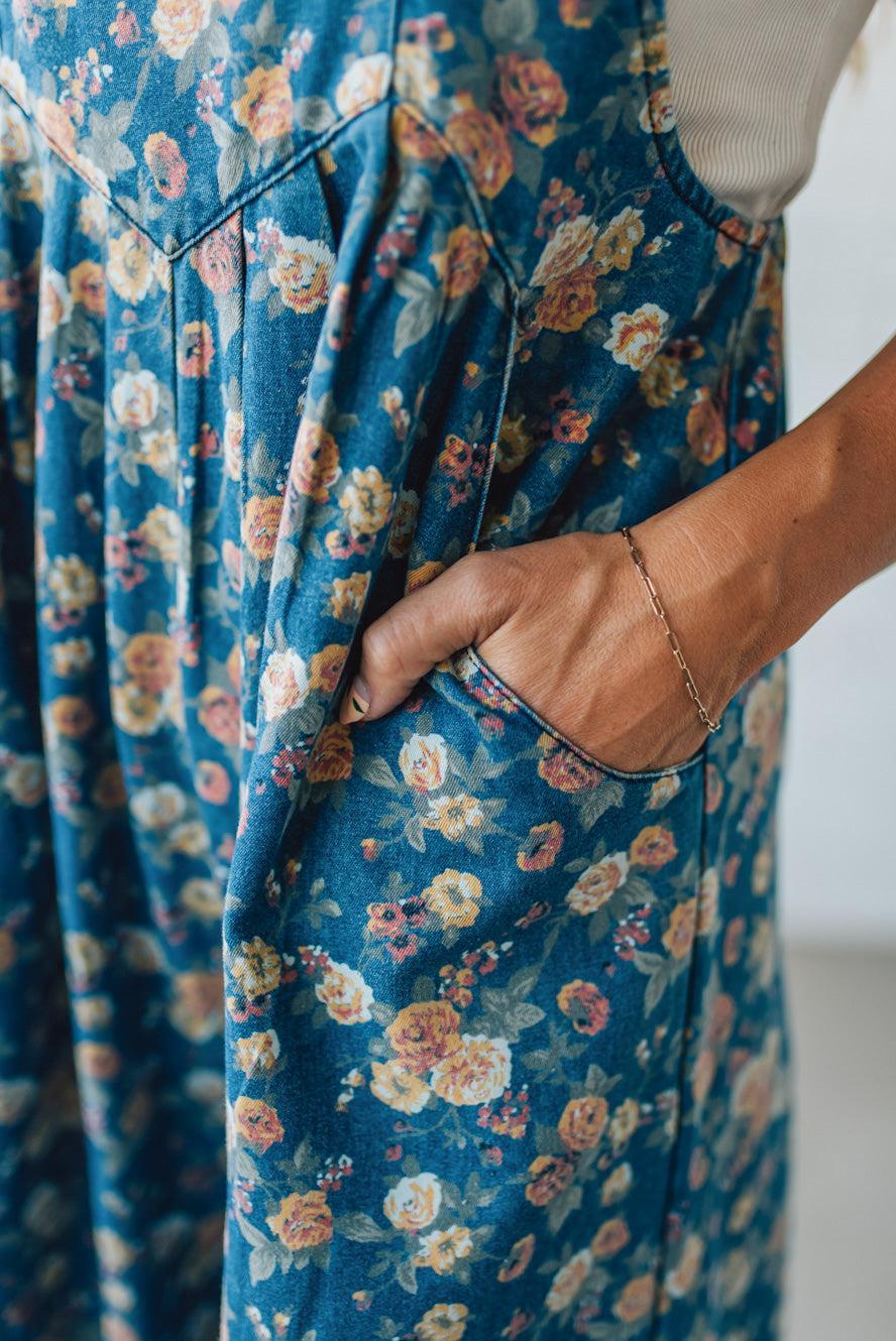 Vintage Rose Denim Overalls - BIBI