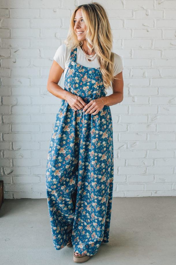 Vintage Rose Denim Overalls - BIBI
