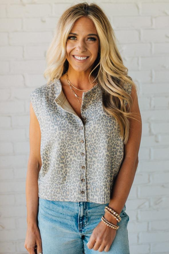 Vintage Wash Leopard Buttoned Top