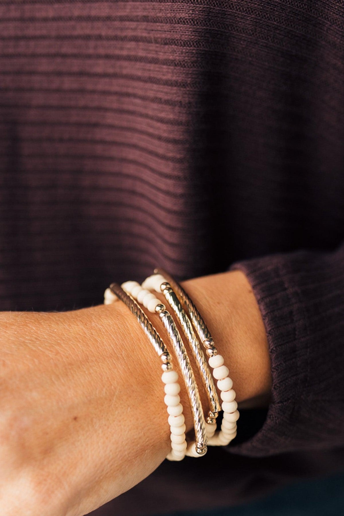 Wood Bead Stretch Bracelet Set | Natural