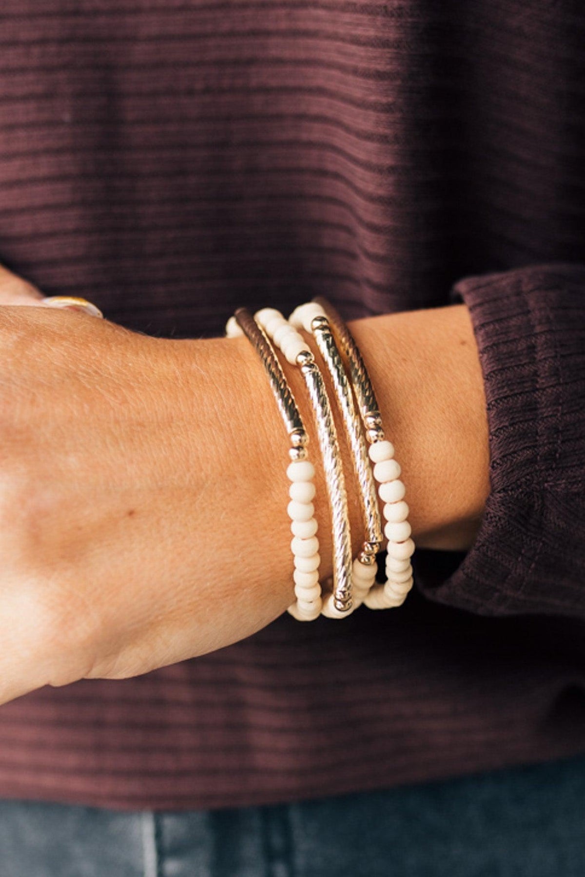 Wood Bead Stretch Bracelet Set | Natural