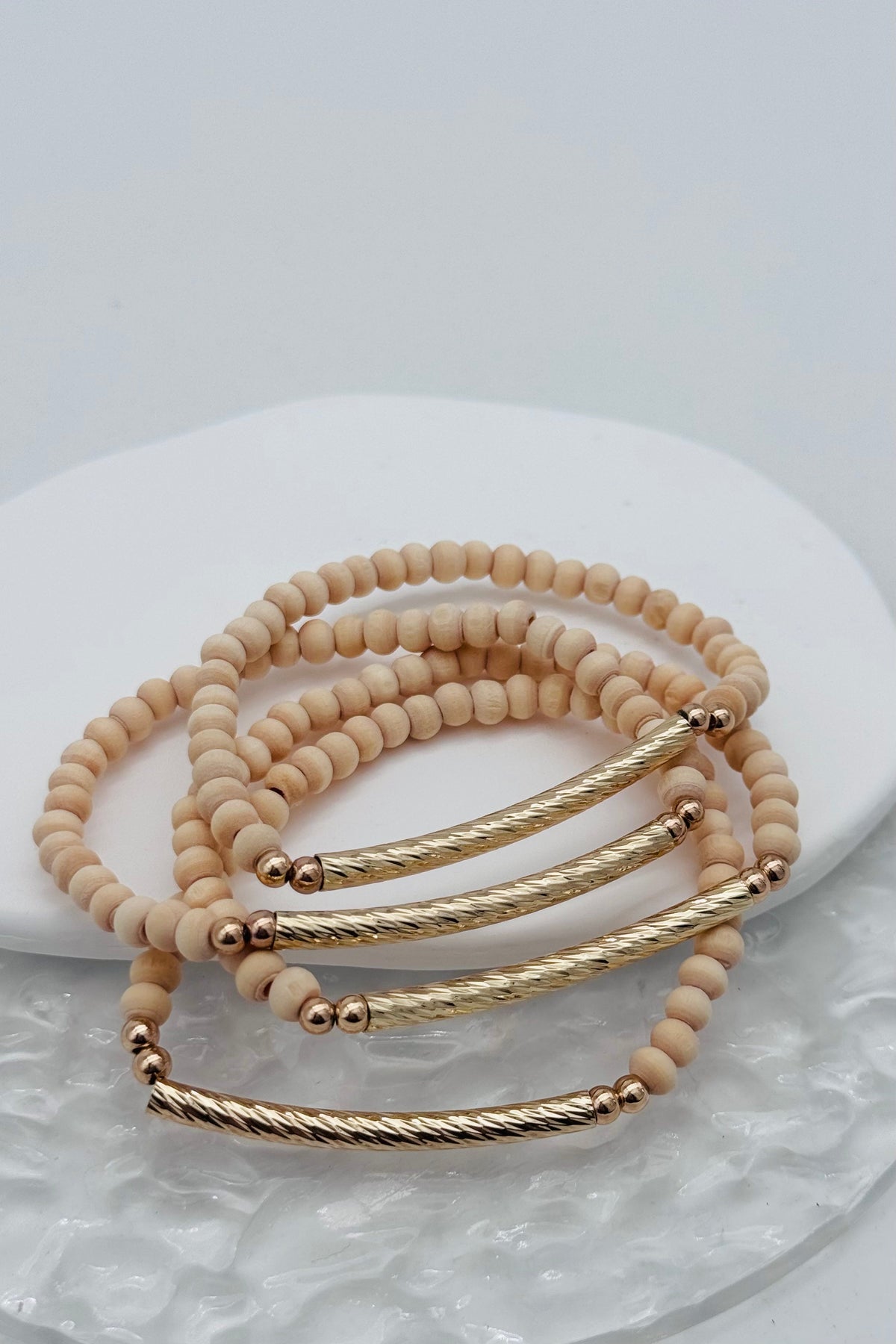 Wood Bead Stretch Bracelet Set | Natural