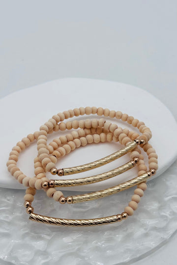 Wood Bead Stretch Bracelet Set | Natural