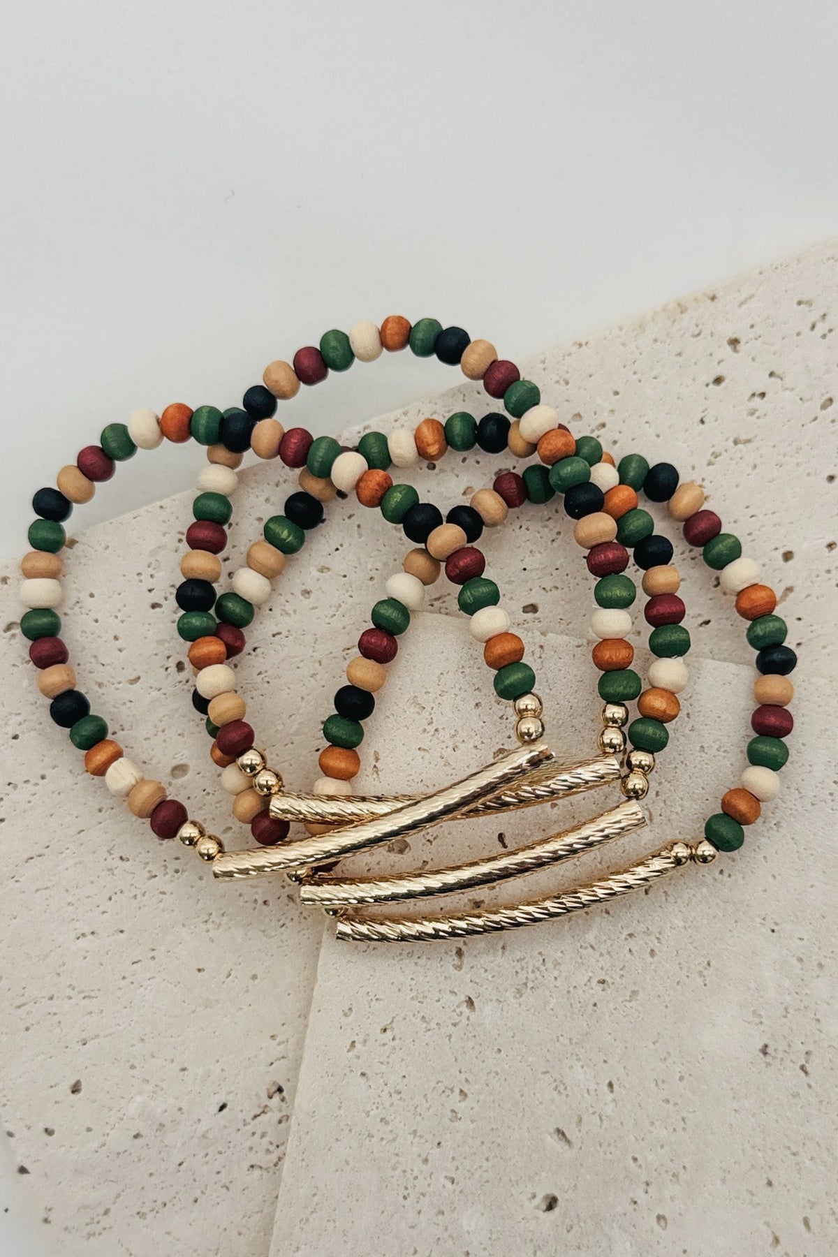 Wood Bead Stretch Bracelet Set | Multi