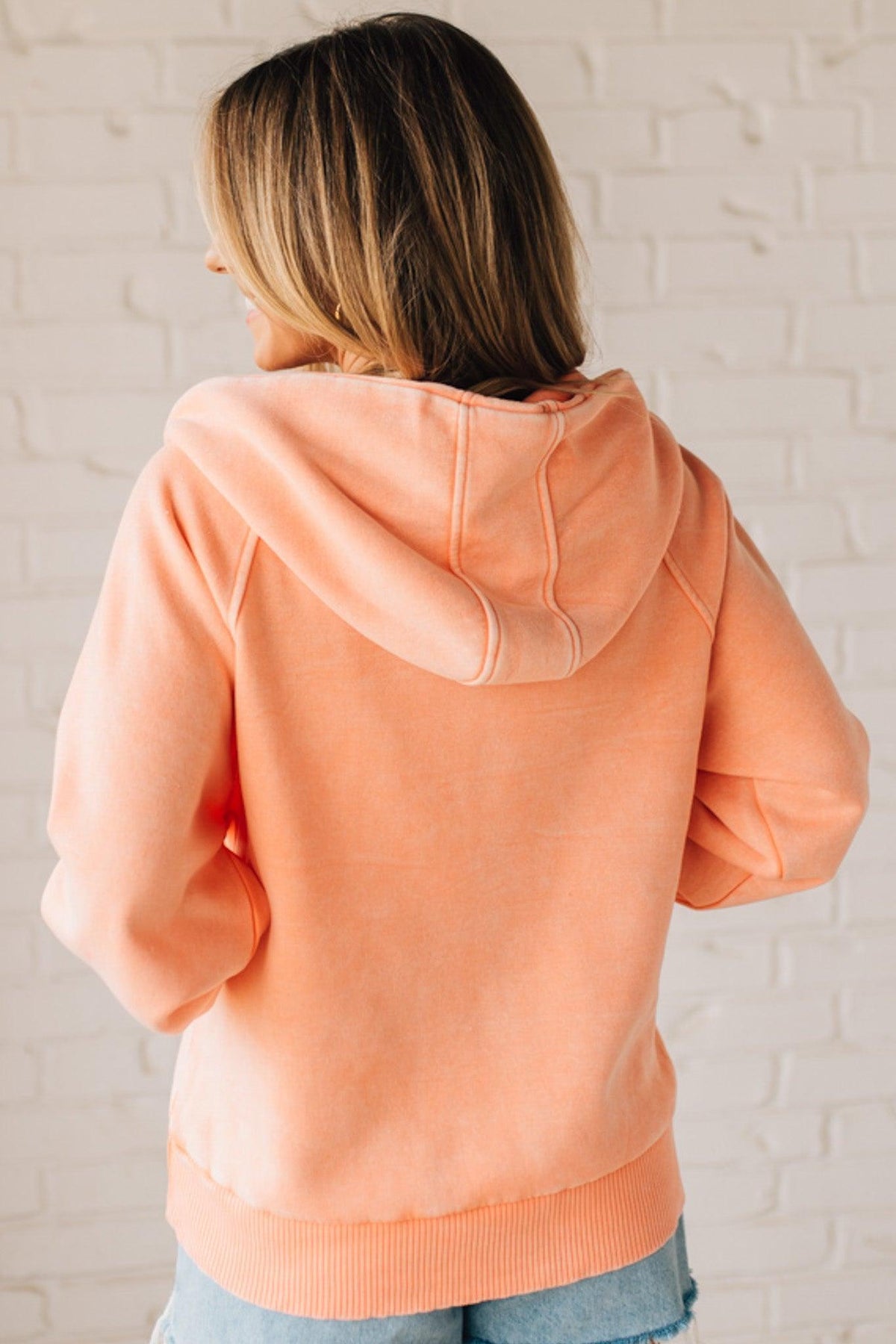 Zip Henley Acid Wash Fleece Hoodie