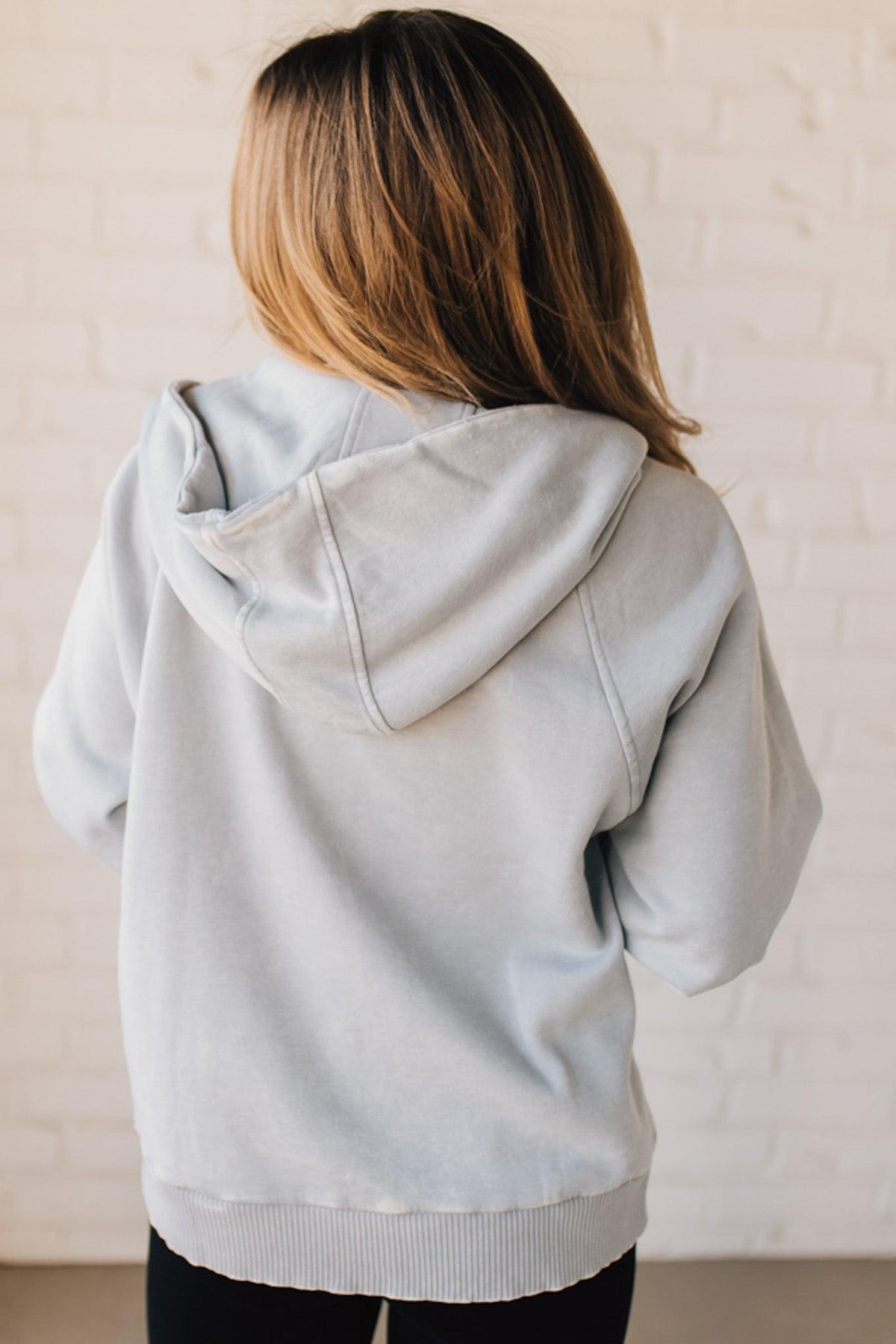 Zip Henley Acid Wash Fleece Hoodie